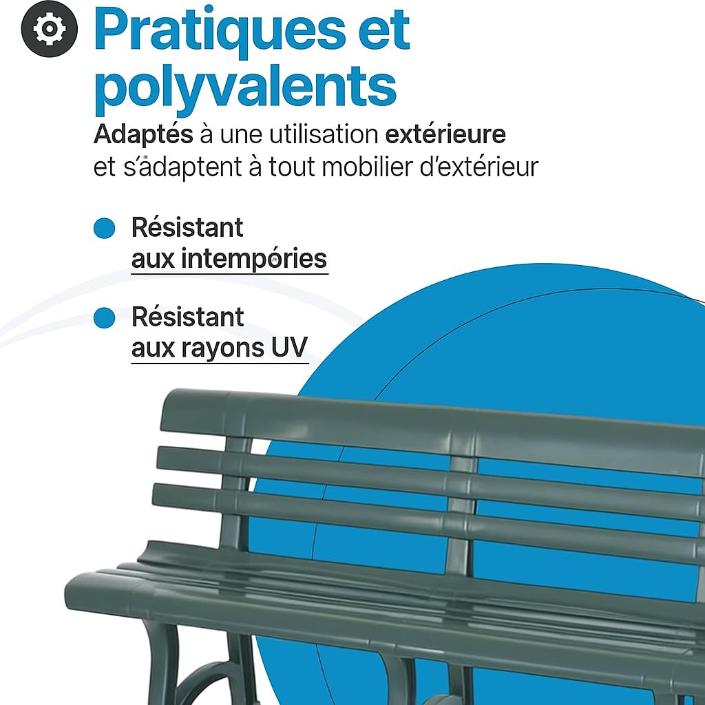 Tomaino - Banc de jardin en plastique - Banc de jardin 3 ou 4 places - Banc d'extérieur pour balcon, terrasse, véranda - Banc en plastique blanc