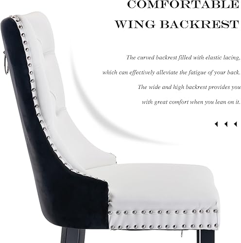 Miniatura 8 de Juego de 6 sillas de comedor de cuero, sillas laterales con respaldo alto, silla lateral tapizada moderna con anillo trasero de botón, patas de negro