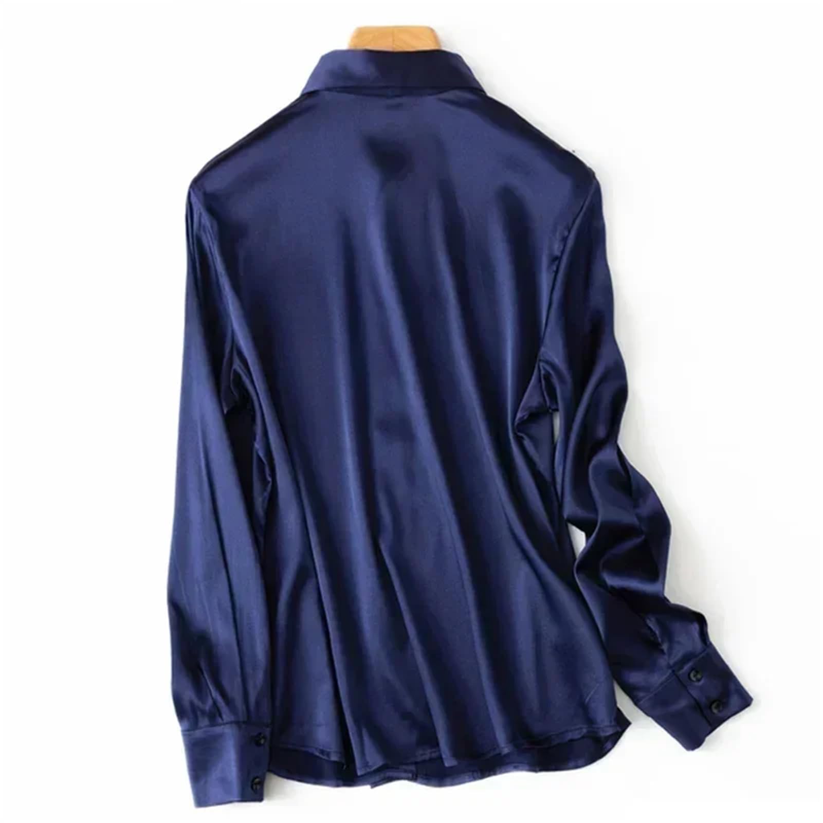 Vogrtcc Blusa de manga larga con botones de seda satinada para mujer, blusa de oficina y trabajo