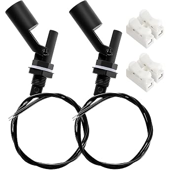 2 x M12 10 W Water Level Sensor PP Side-Mounted Horizontal Liquid Float Switch Water Liquid Level Sensors with Spring Wire Connector for Tank Pool Black