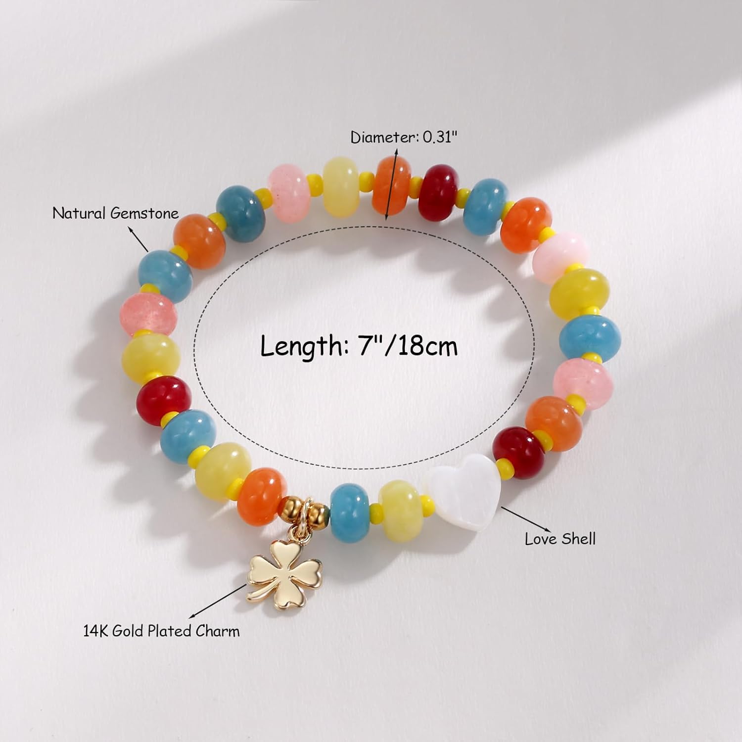 Boho Beaded Gemstone Bracelet for Women Colorful Beaded 14K Gold Charm Natural Stone Summer Beach Handmade Jewelry Gift - Image 4