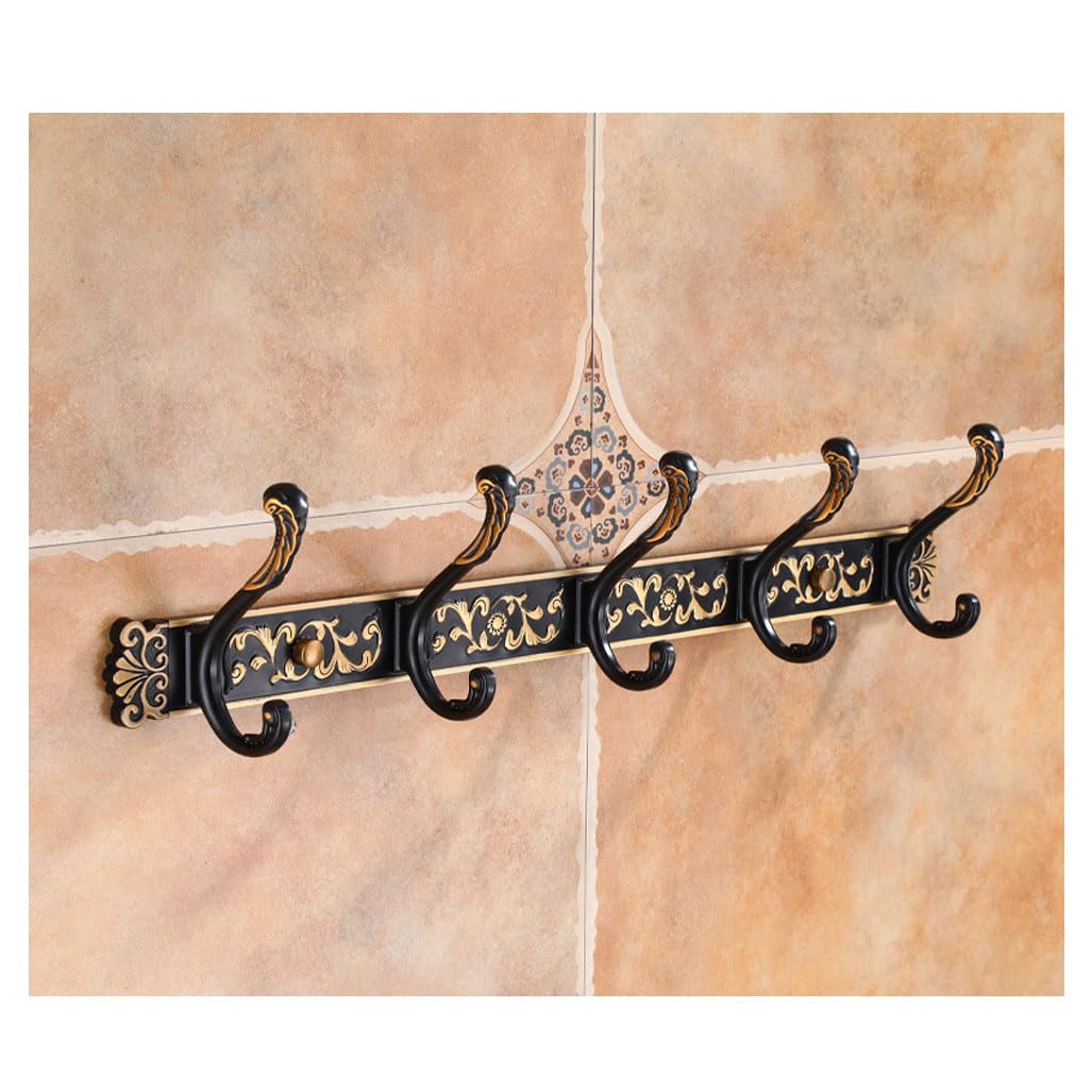 Lmysxaoz Black1 Vintage Metal Coat Rack Wall Mount, Aluminum Thickened Solid Hooks Hanging Rail Antique Clothes Towel Racks For Bathroom Entryway Bedroom Behind The Door 5Hook
