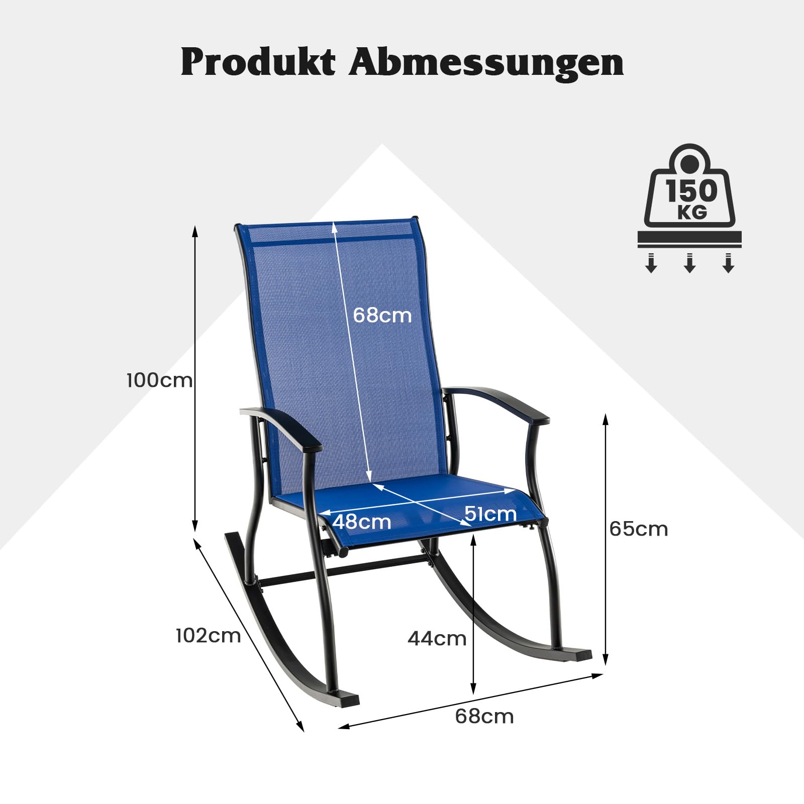 COSTWAY 2er Set Schaukelstühle, Schaukelsessel mit hoher Rückenlehne und atmungsaktivem Sitzstoff, Gartenstühle für Garten, Veranda, Pool, Blau