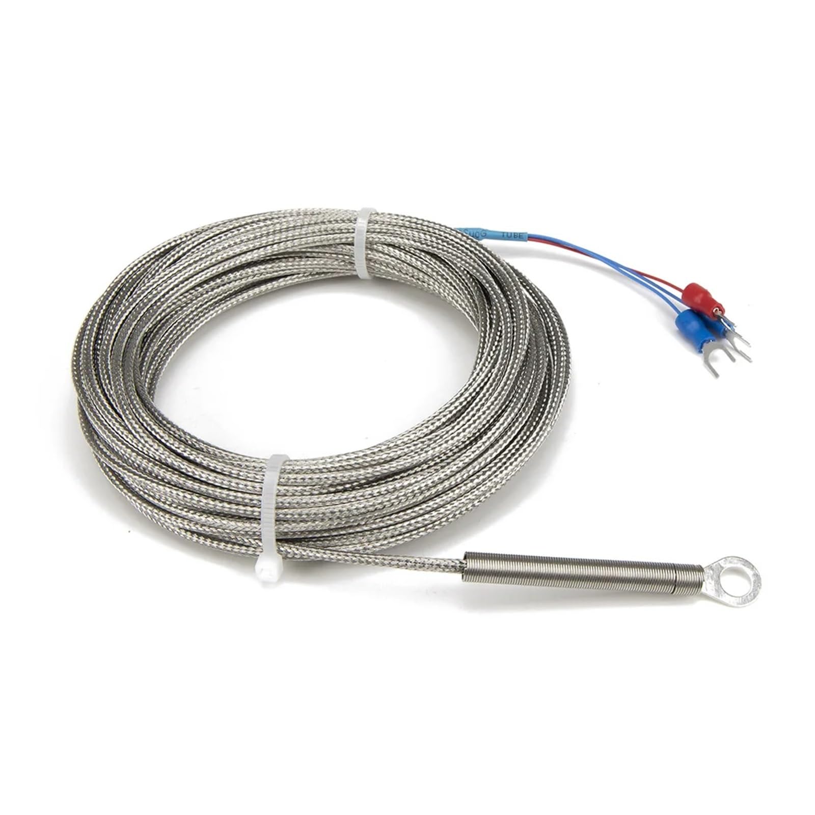 Sensor de temperatura RTD con cabezal de anillo y orificio de 6 mm y cable metálico de 10 m, tipo PT100(5mm hole)