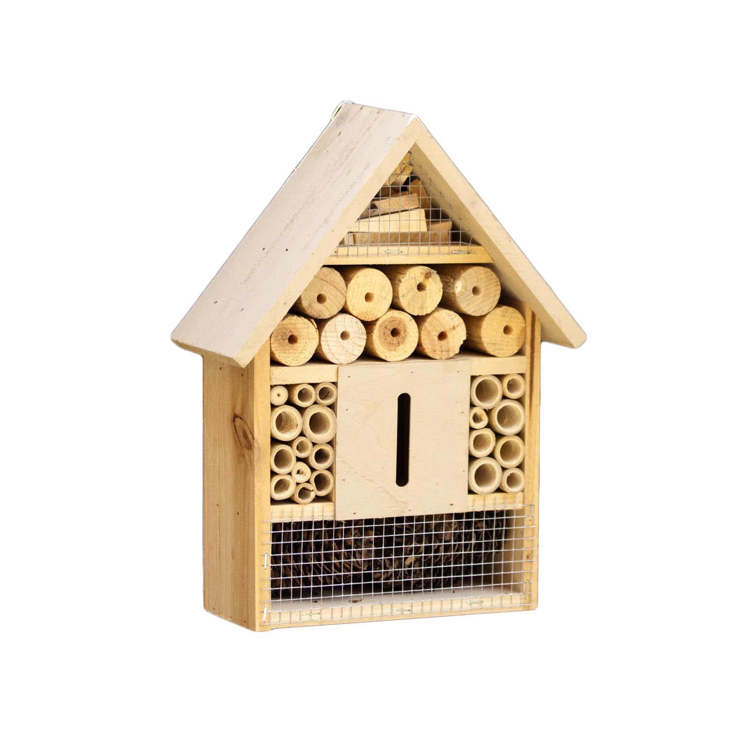 Wood Insect Hotel, Wooden Bug House with Natural Materials, W22cm x H28.5cm x D9cm, for Garden Wildlife Habitat (Beige)