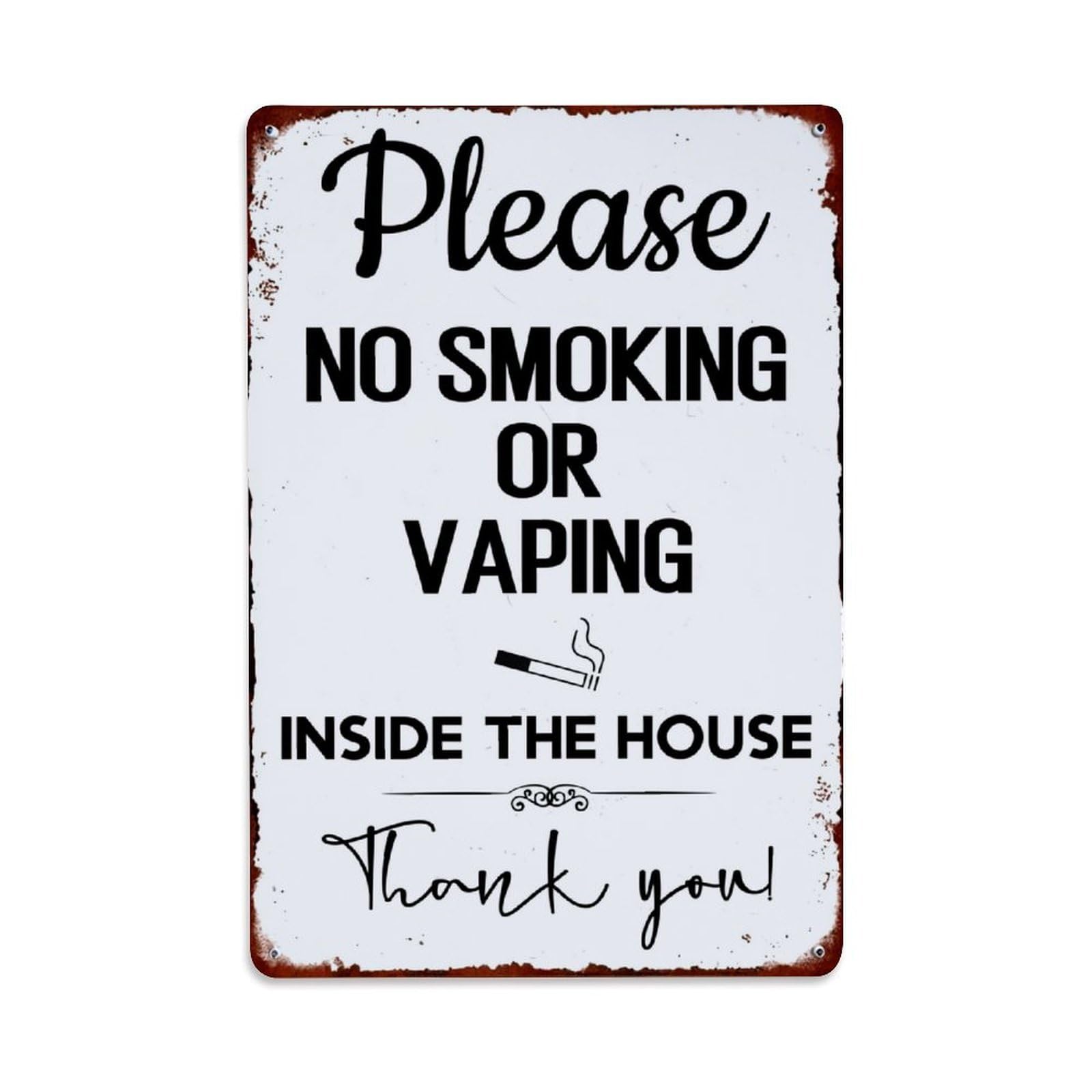 Please No Smoking Or Vaping Inside The House Thank You Retro Metal Tin Sign, Vintage Decor Art Poster for Bar, Home, Man Cave, Kitchen, Laundry Room Gift 8x12Inch