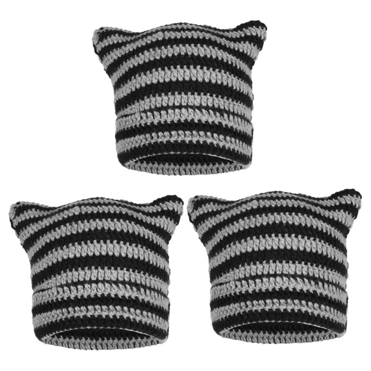3 Piezas Gorro De Punto Sombrero De Damas Sombrero Informal Gorro Cálido Térmico Transpirable s De Mujer Gorras Accesorios De Mujer Gato Black Acrílico
