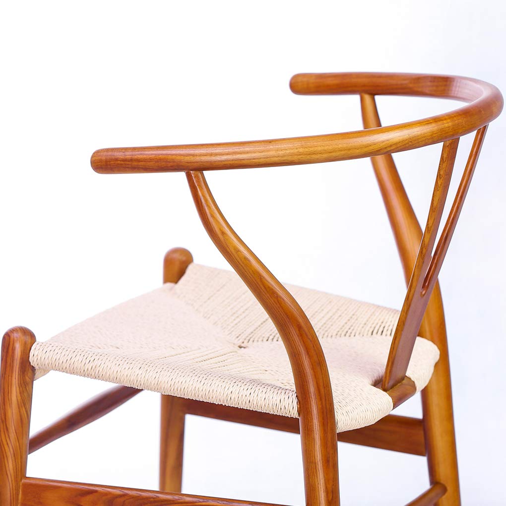 VODUR Wishbone Chair Natural Solid Wood Dining Chair/Hans Wegner Y Chair Rattan and Wood Accent