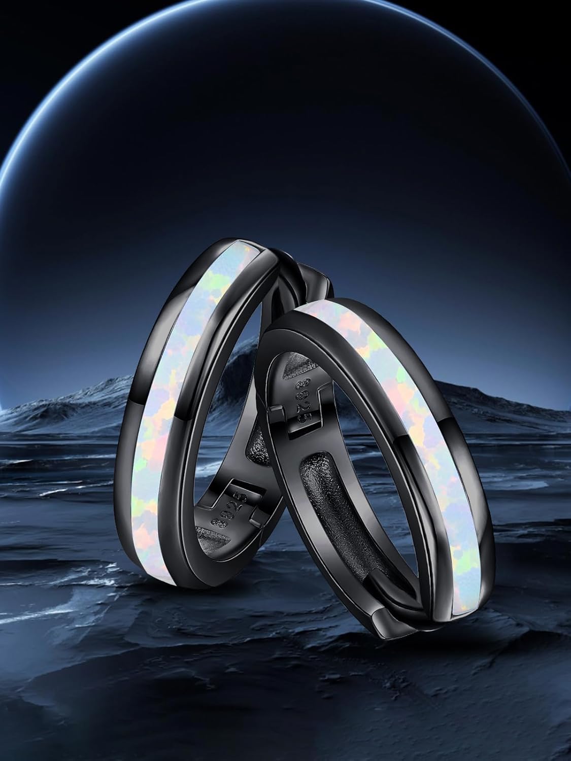 Huggie Earrings for Men Women 925 Sterling Silver Blue Opal Small Mens Hoop Earrings Fashion Jewelry Gifts for Birthday Anniversary Graduation