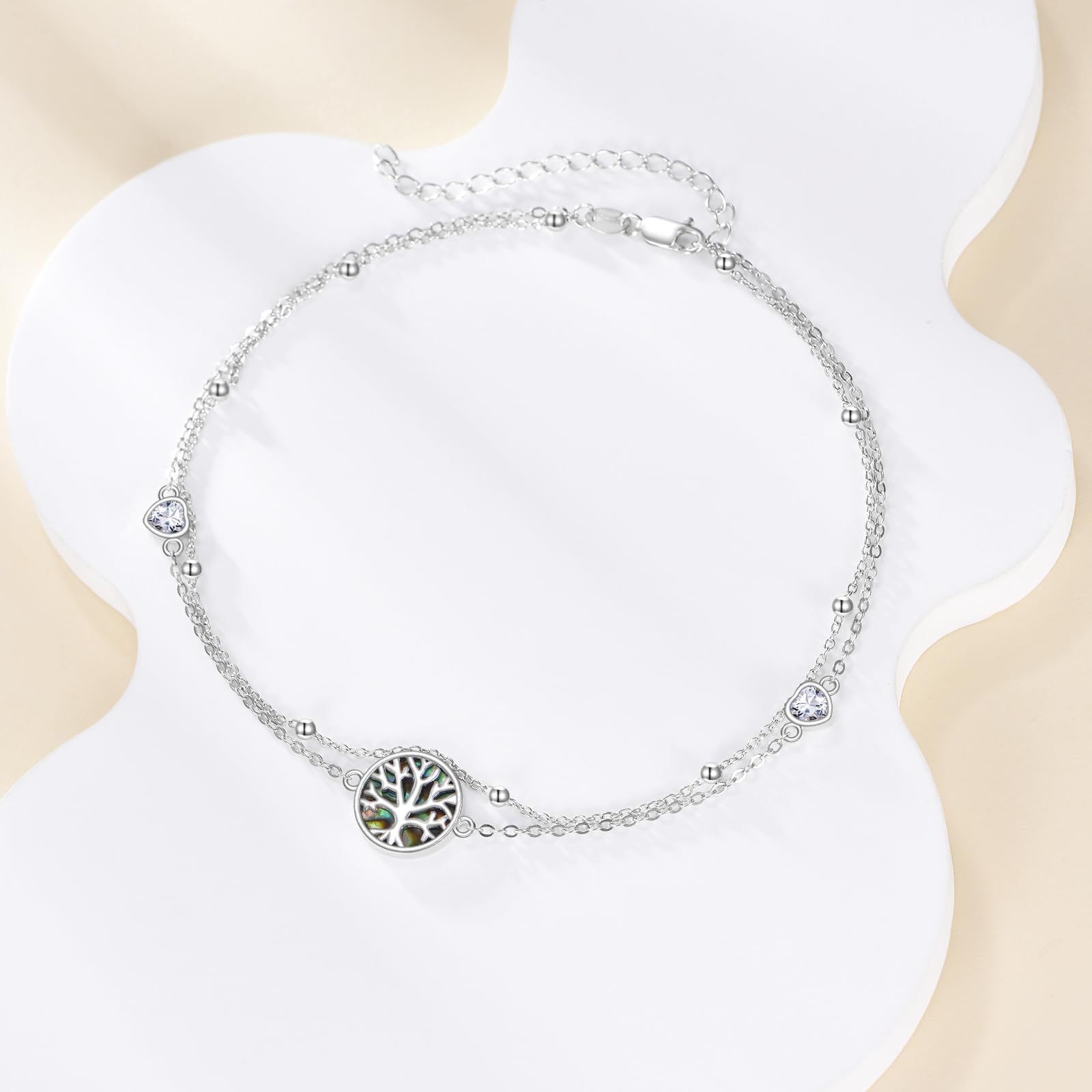 LONAGO 925 Sterling Silber Mehrlagiges Fußkettchen für Damen Verstellbares Mehrlagiges Strand Fußkettchen Armband