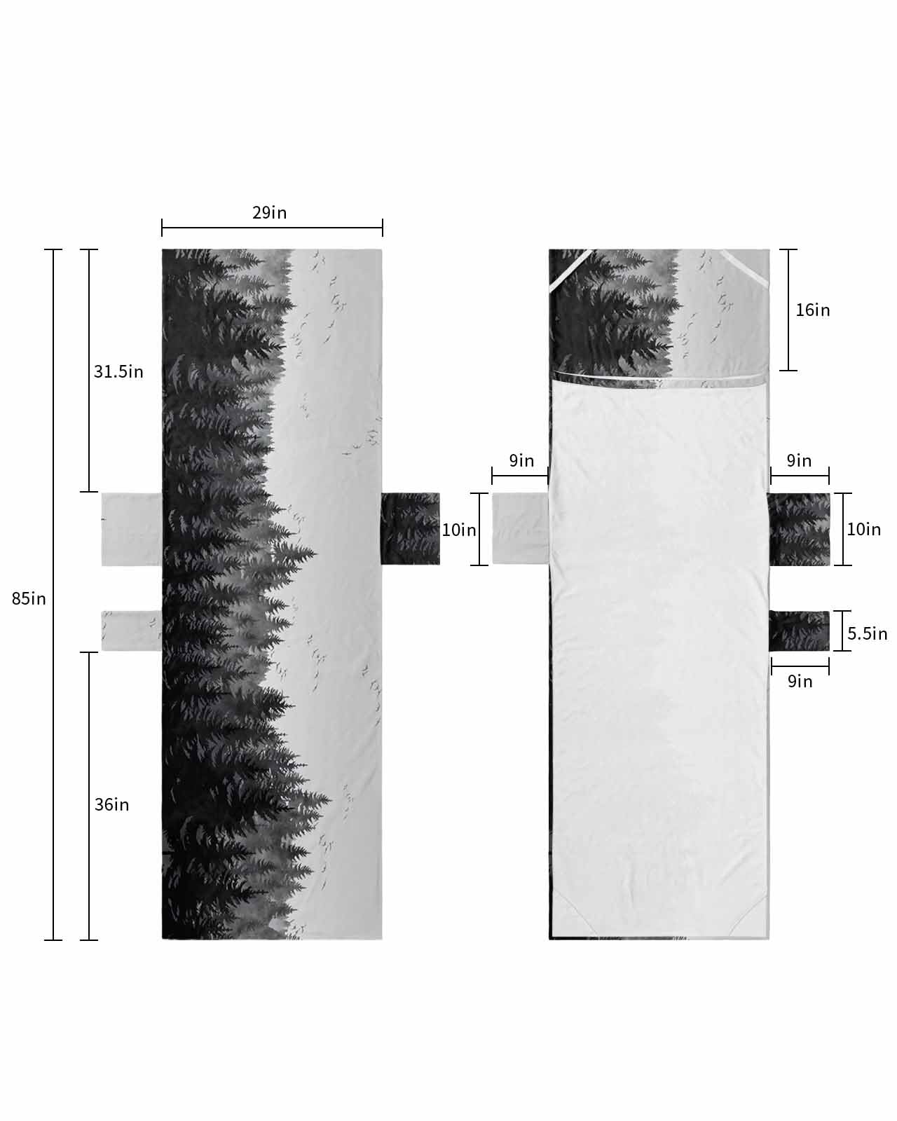 Black Grey Forest Beach Lounge Chair Towel Cover, Soft Chaise Lounge Towel with Side Pockets Patio Pool Chairs Cover for Beach/Pool Sunbathing 29x85 Rustic Pine Tree Birds Farmhouse