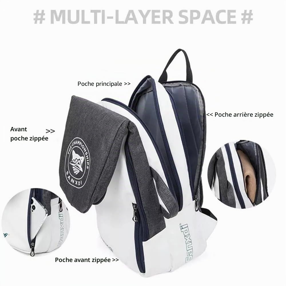 Sac à dos de tennis, sac à dos de tennis pliable, grande capacité, sac de transport pour raquette, sac de sport multifonctionnel