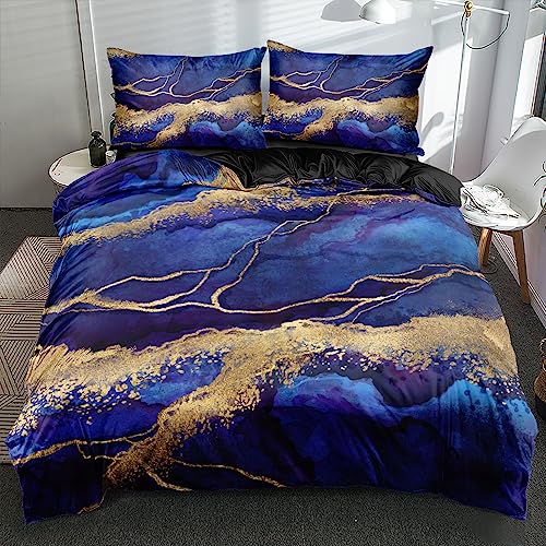 DXHOME Bettwäsche 135x200 Marineblau Gold Blau 3D Bettbezug Set 2 teilig...