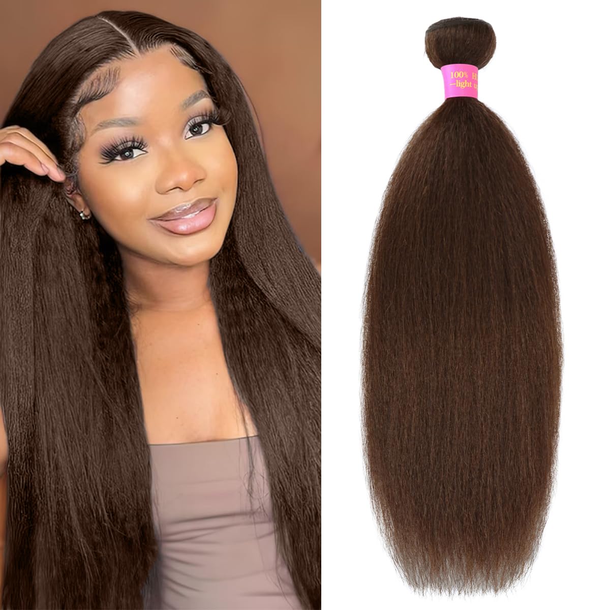 18 inch Brown Kinky Straight Bundles Yaki Straight Human Hair Bundles 100% Unprocessed Brazilian Virgin Hair Kinky Straight Human Hair For Black Women