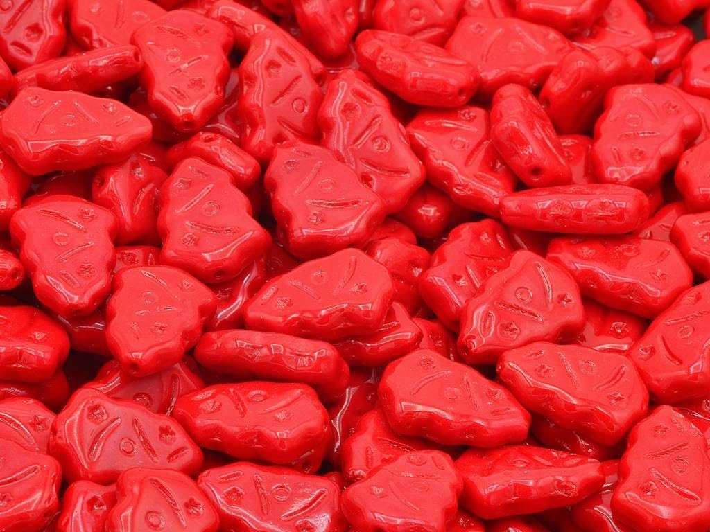 100pcs Christmas Tree Beads, Opaque Red Travertin (93200-86800), Glass, Czech Republic (0.67 x 0.43 inches)