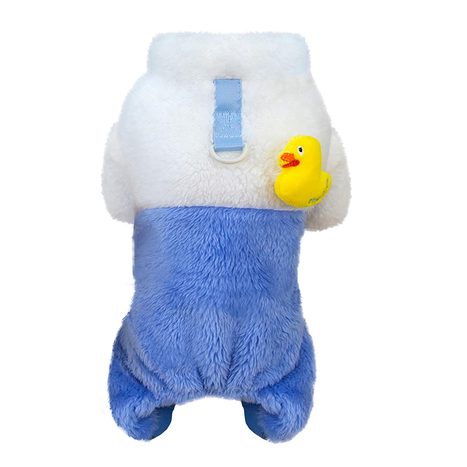 Izefia Dog Sweater Clothes Fleece Woolen Winter Warm Sweat Shirt 4 Legs Jumpsuit Pajamas Cute Yellow Duck Sweater for Small Dog Medium Cat Blue XXL