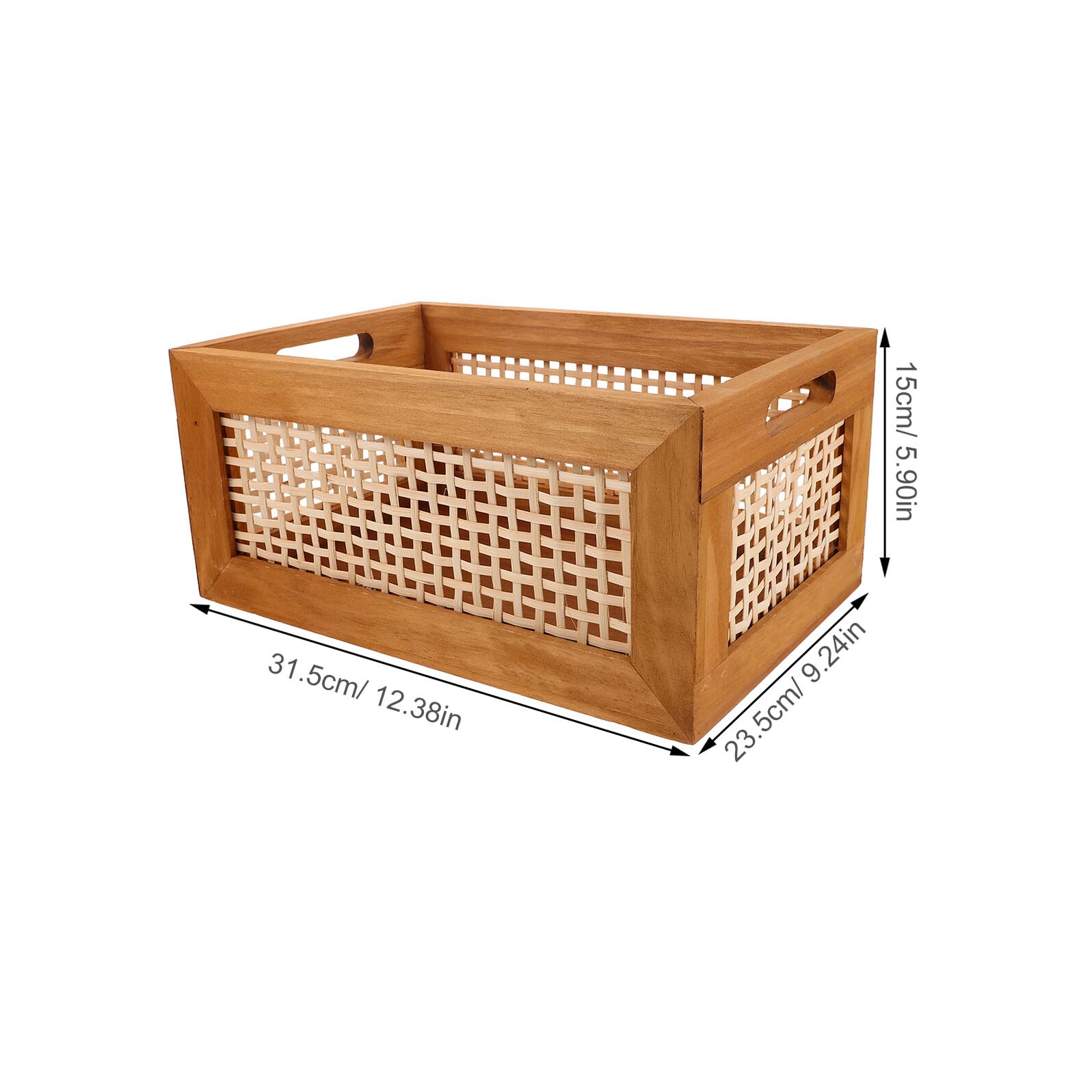 Cesta Rústica de Madera Rectangular para Almacenamiento y Decoración | Bambú Tejido, Asas Integradas, Color Caqui, Uso en Encimera y Oficina, Apta para Libros y Material