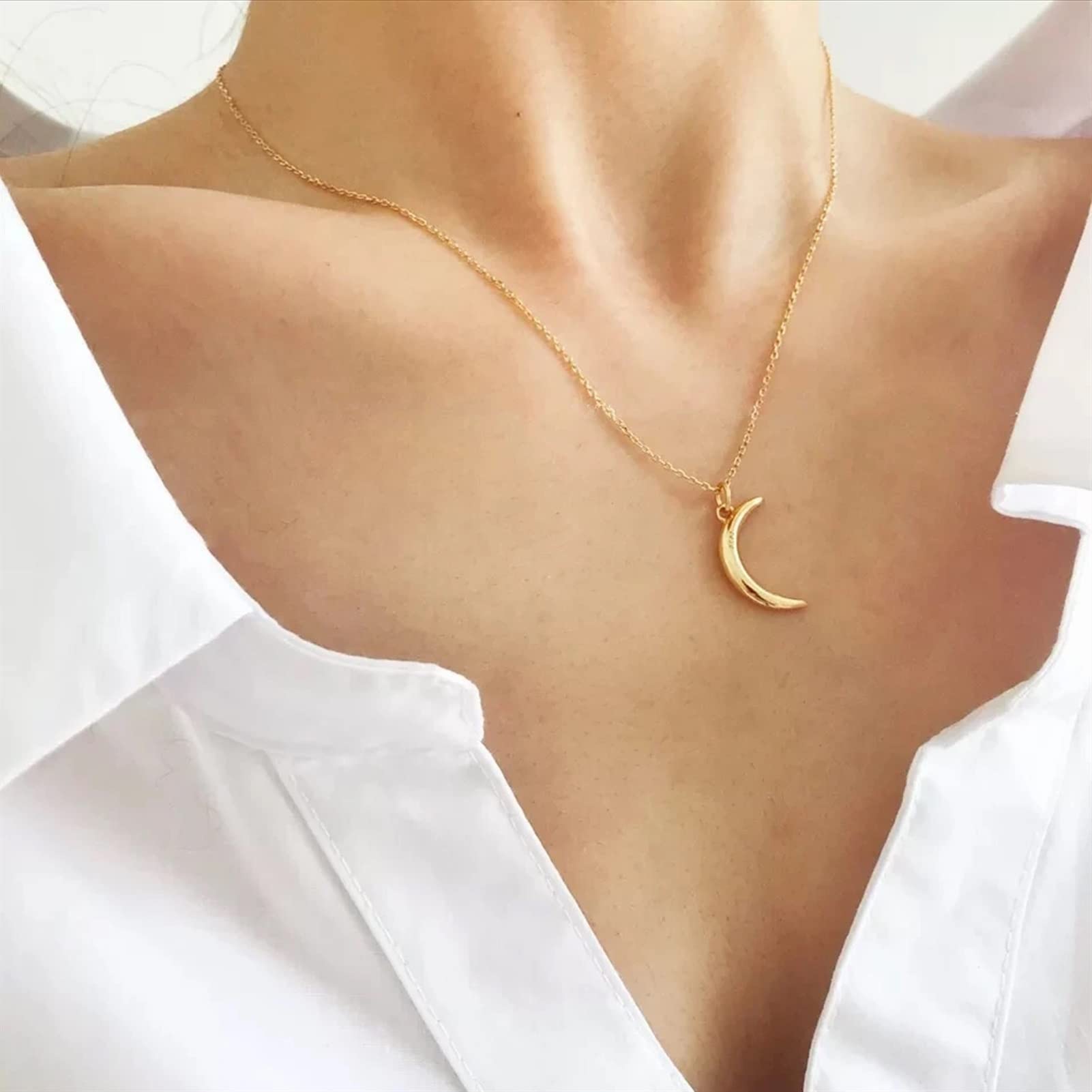 Collane Monili da Donna Monili di Moda 925 Sterling Sterling Silver Forme della Luna Collana Signore Elegante Collana di Moda Collana da Donna (Length : 45cm)
