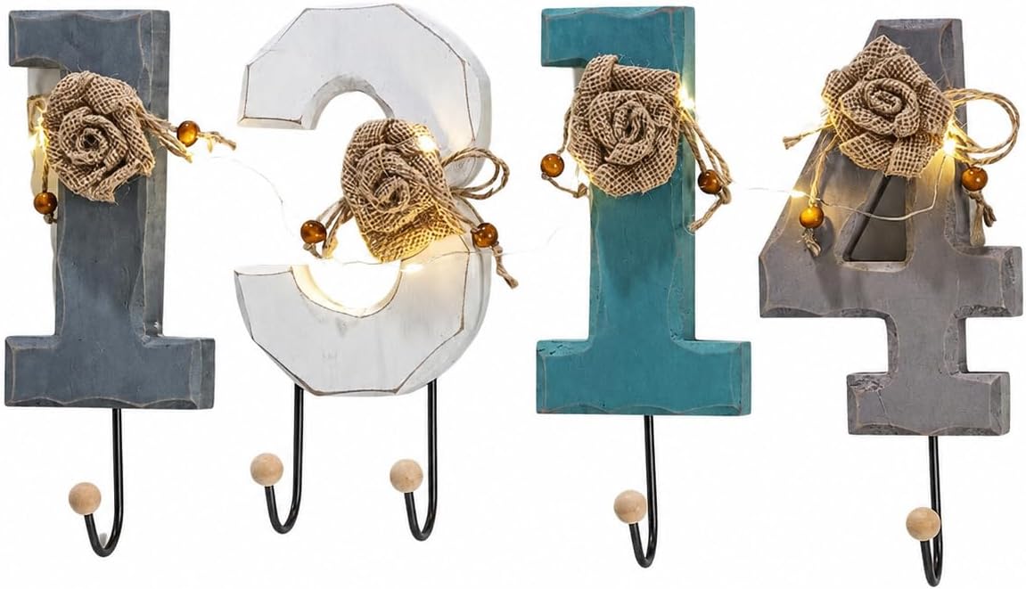Wood Letter Wall Hooks, Gray, White, Blue