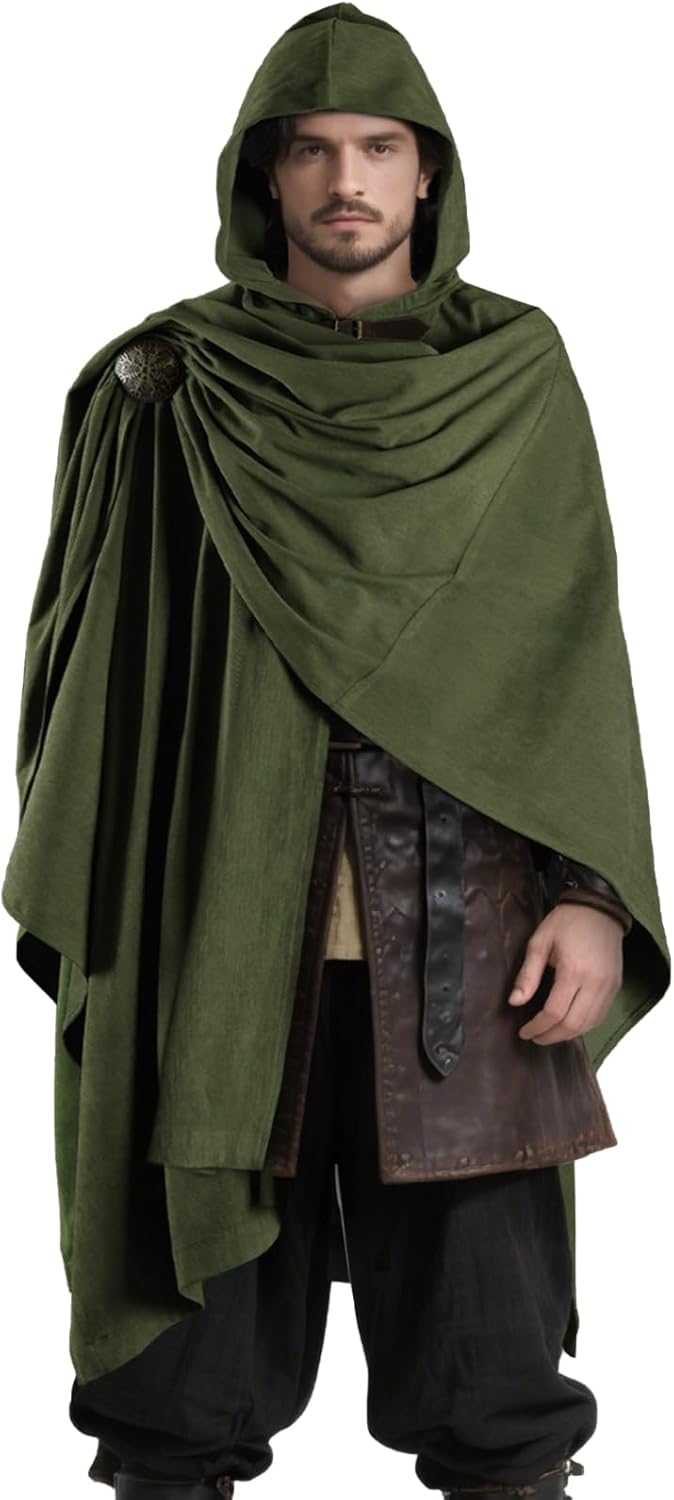 Medieval Hooded Cloak with Brooch Poncho, Renaissance Fantasy Capes, Cosplay Costume Accessory for LARP, Ren Faire - Image 7