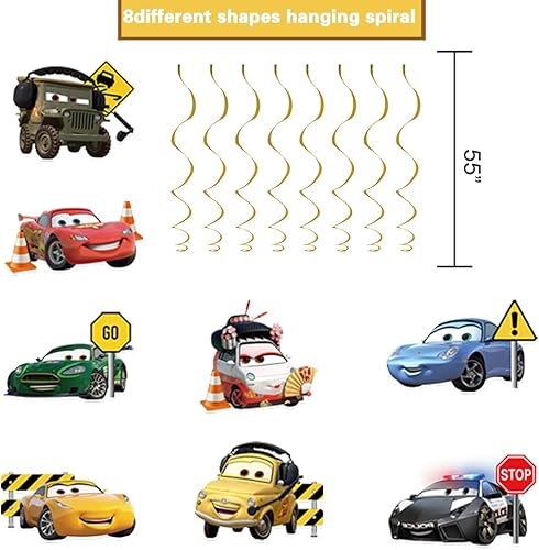 Miniatura 4 de Cartel de suministros de fiesta de cumpleaños y 8 espirales colgantes para decoraciones de cumpleaños, niños y niñas para decoraciones de fiesta de
