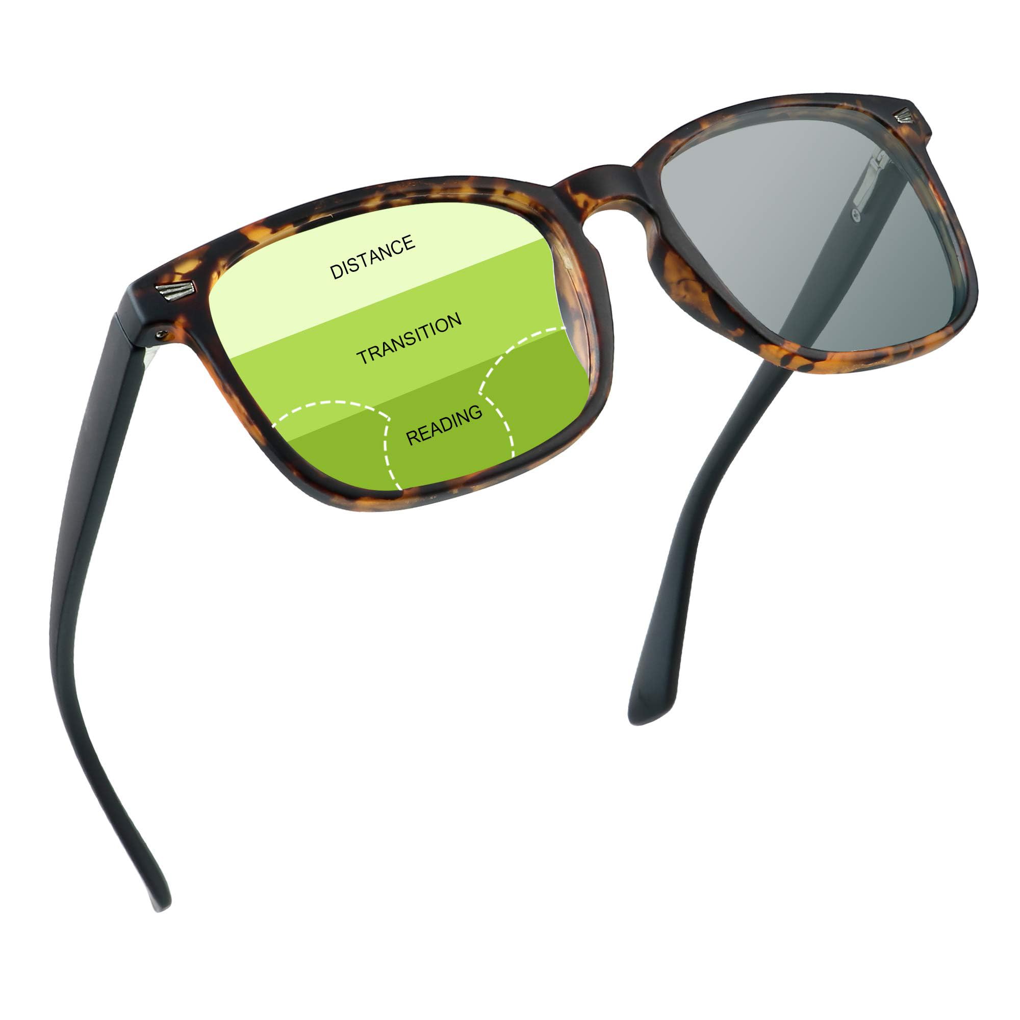 YEIN Progressive Multifocal Presbyopic Glasses, Photochromic Gray Sunglasses, 0.00/+1.50 Magnification for Men/Women