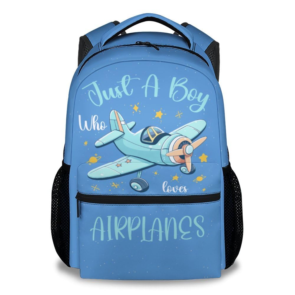COZYAURA Kids School Backpack - 17 Inch Cute Airplane Bookbag for Boys - Durable Blue School Bag for Travel & Elementary