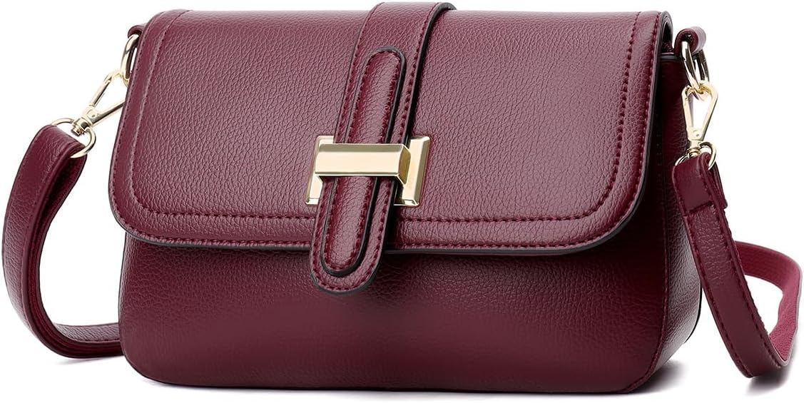 Women's PU Leather Crossbody Bag with Gold Buckle, Chic Small Shoulder Purse, Lightweight Multi-Pocket Handbag