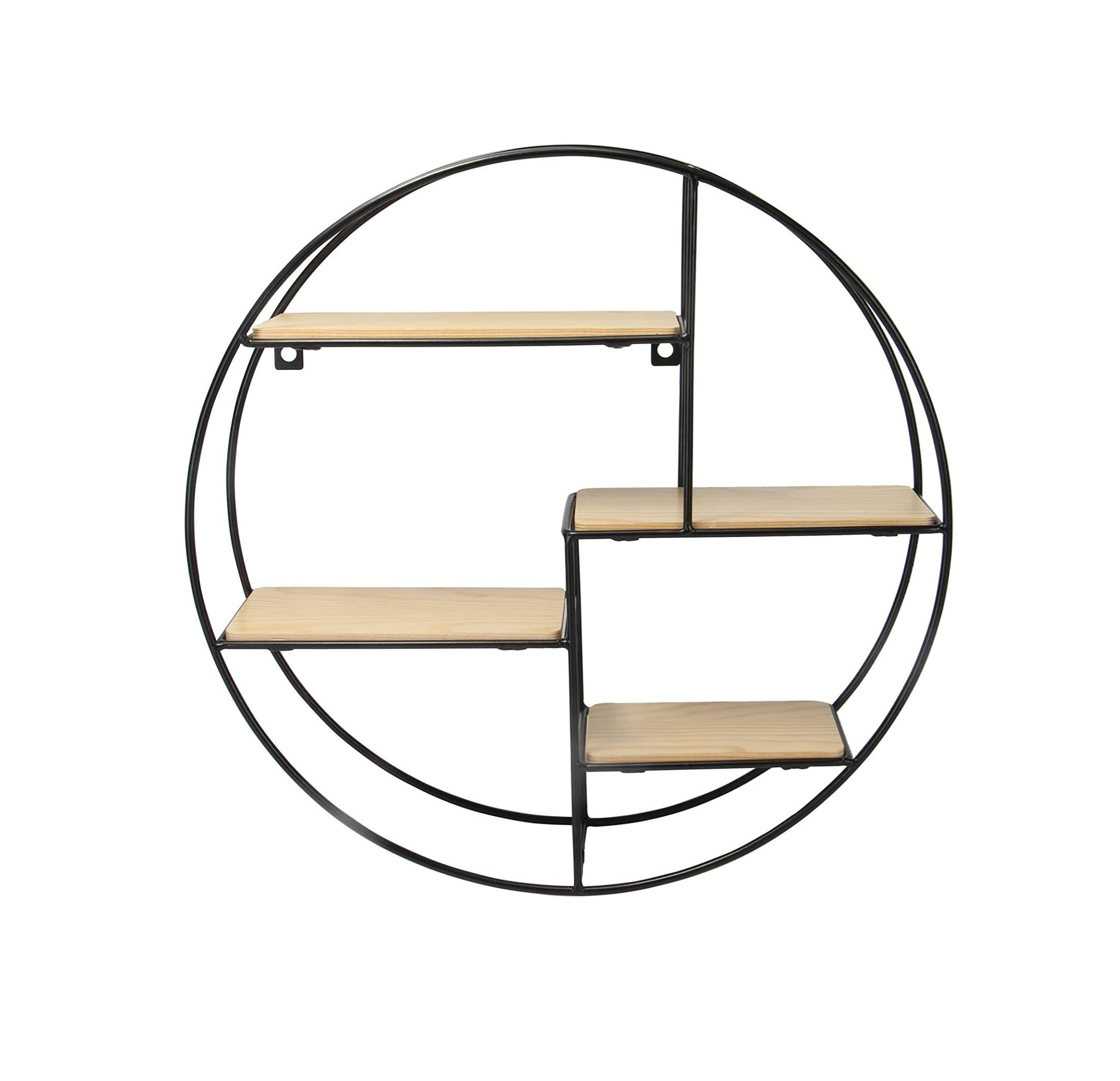 Round wire Wall shelf Round Floating Shelf 4 Tier Industrial Metal & Wood Display Shelves For Storage,Living Room, Bedroom, Kitchen & OfficeWall Mounted Multi-Display Floating 40cm Assembled (4 Tier)