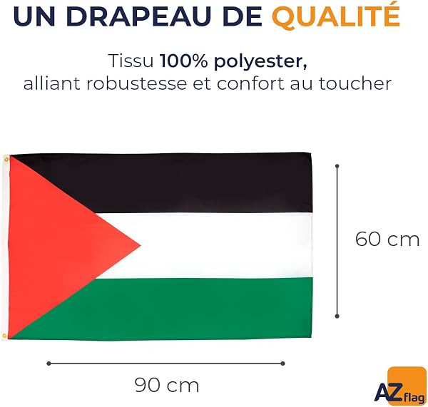AZ FLAG - Drapeau Palestine - 90x60 cm - Drapeau Palestinien 100% Polyester Avec Oeillets Métalliques Intégrés - Pavillon 50 g - 2