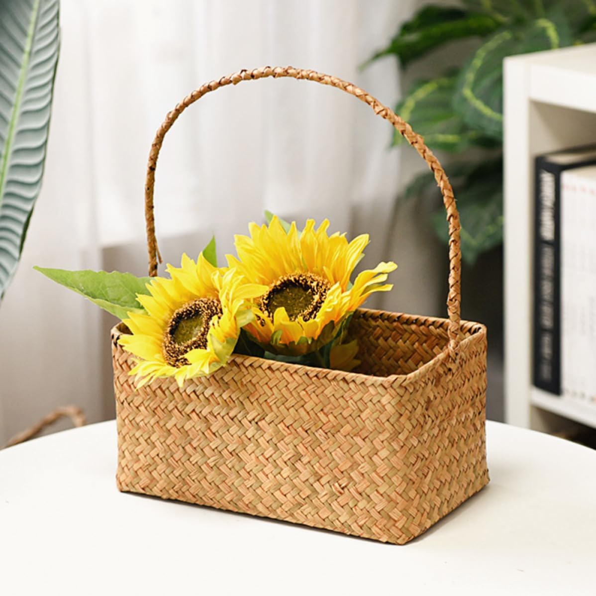 Cattail Woven Handheld Wedding Basket with Handle Design image 5