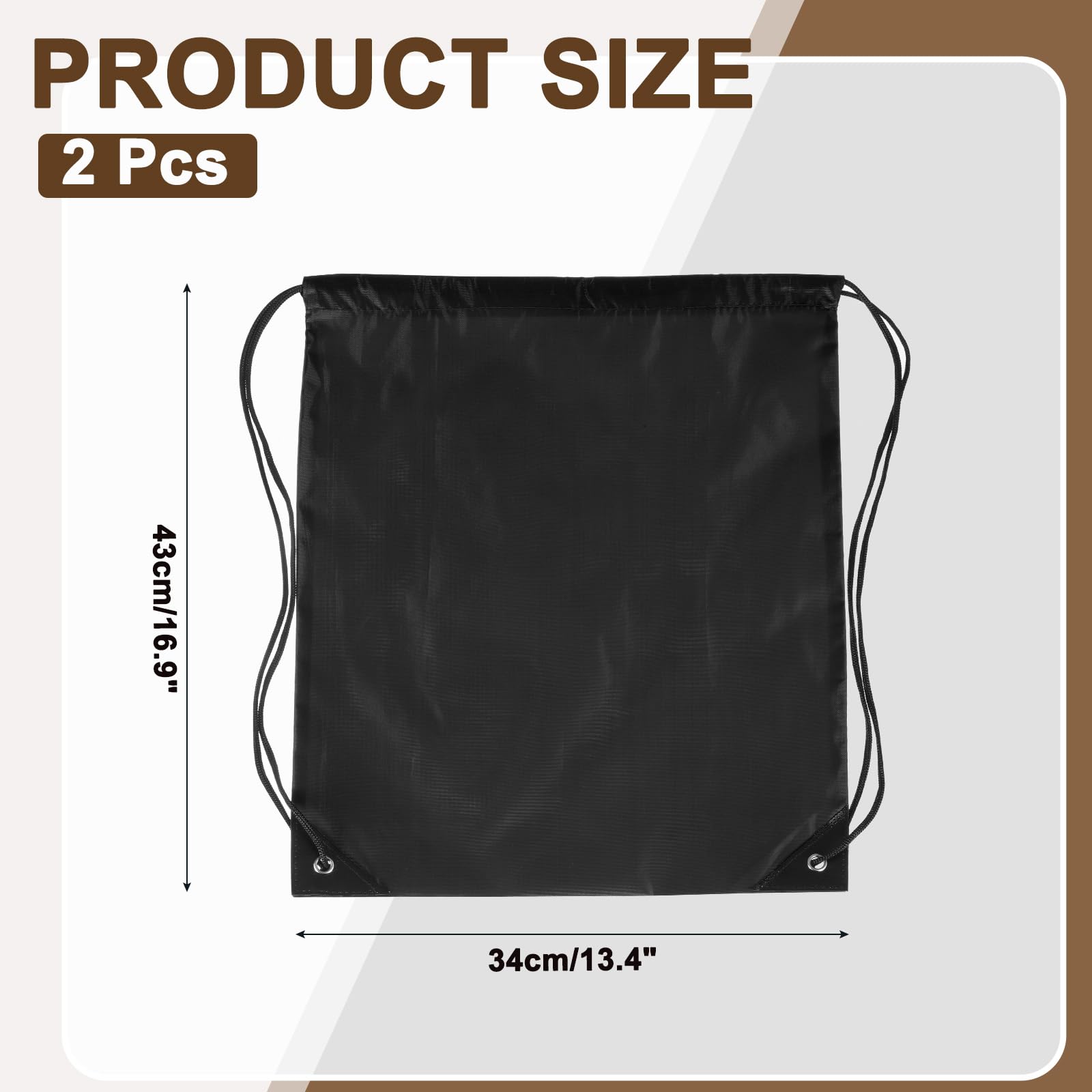 uxcell Drawstring Backpack, 2Pcs Polyester Draw String Backpack Gym Bags Cinch Sack Pack Storage Knapsack for Men Women Gym Sports Travel Beach Swimming (Black, 13.4