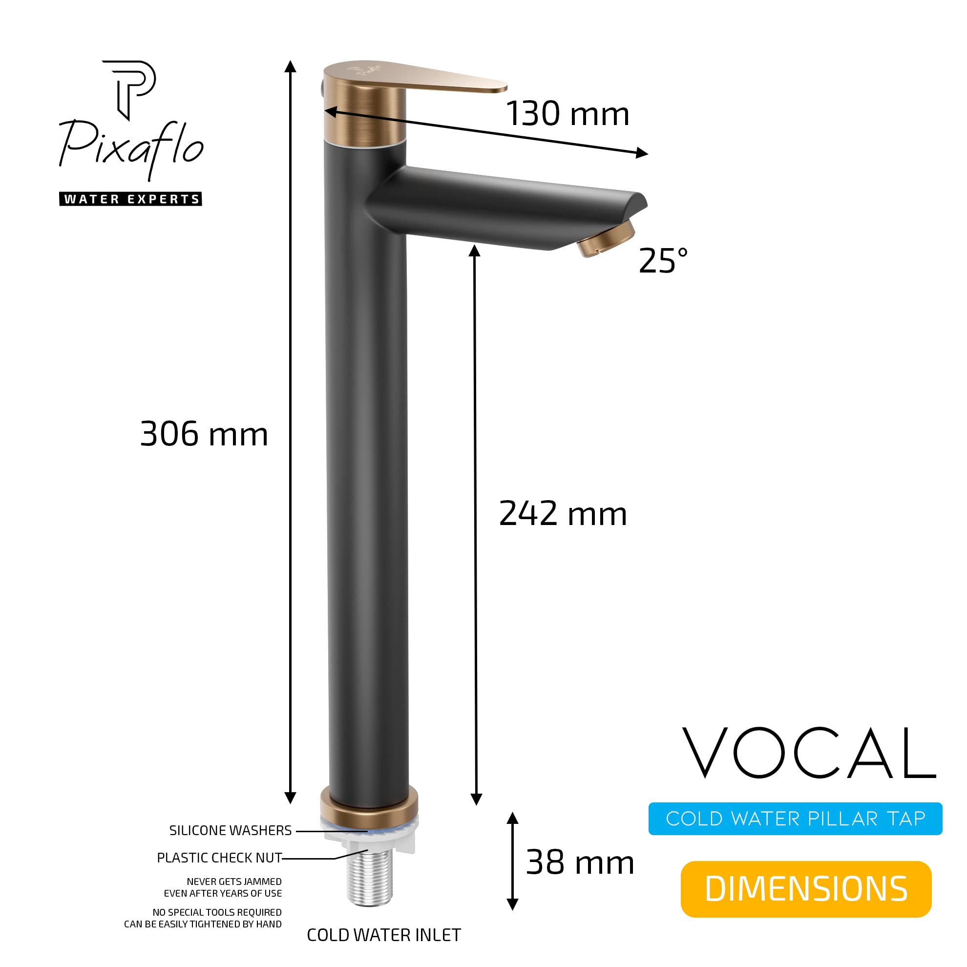 Pixaflo Vocal Tap - Stainless Steel Wash Basin Taps -6