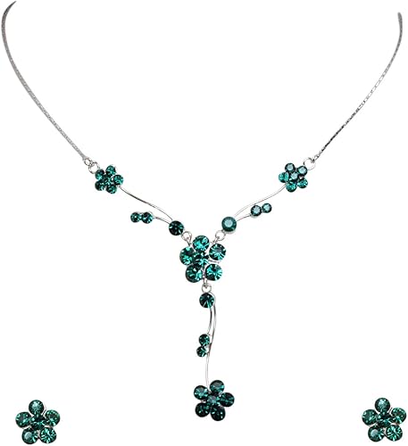 Faship Hermoso juego de aretes de collar floral de cristal con diamantes de imitación, Diamante de imitación, Diamantes de imitación