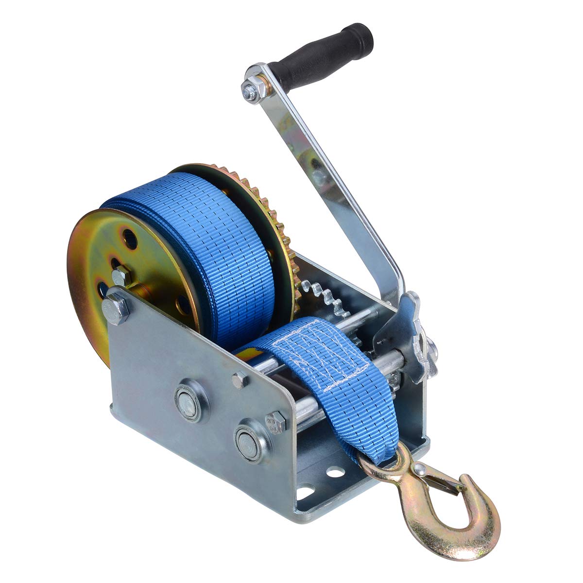 Heavy Duty Hand Winch Towing Winch Hand Crank 2 Gear for Cable Boat Trailer Marine Trailer Winch Gear Hand Winch Nylon Strap For ATV Boat Trailer Auto (2500Ibs)