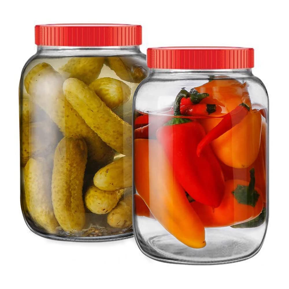 JINU Round Shape Transparent Glass Jars & Containers for Kitchen Pantry, Snacks, Masala, Pickles, Dry Fruits, Coffee Beans Storage with Red Color Lid (3000, Circular, 1, GJ505000) (B0BSV8RDM7) Amazon Price History, Amazon Price Tracker
