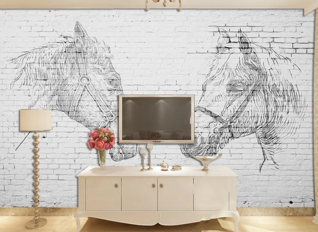 Papier peint panoramique cheval blanc tapisserie murale 3D