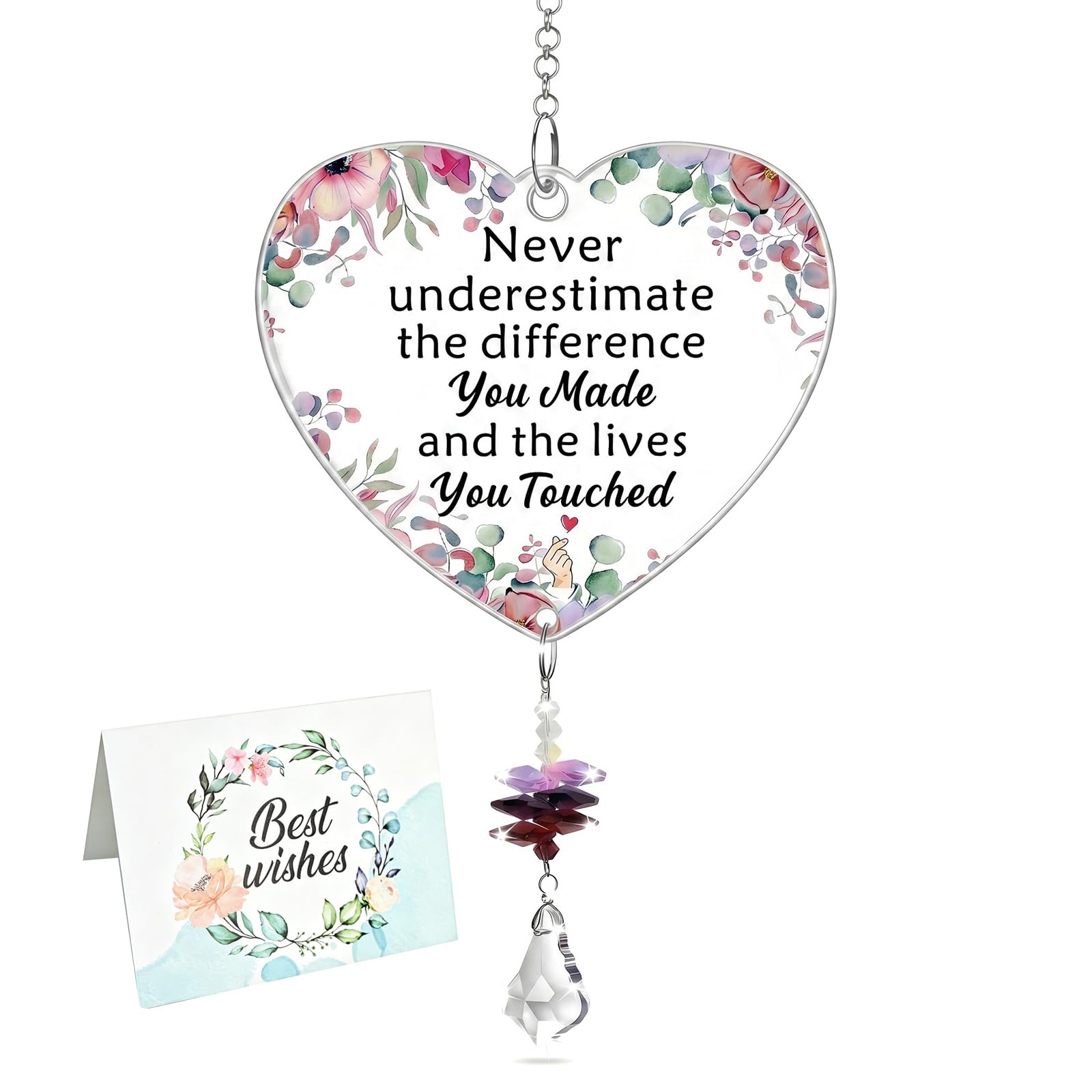 Mitibet Thank You Teacher Gifts for Women, Crystal Suncatcher Heart Ornament, Christmas Mentor Retirement Appreciation Gift, Best Teacher Assistant TA Present, 1 Piece