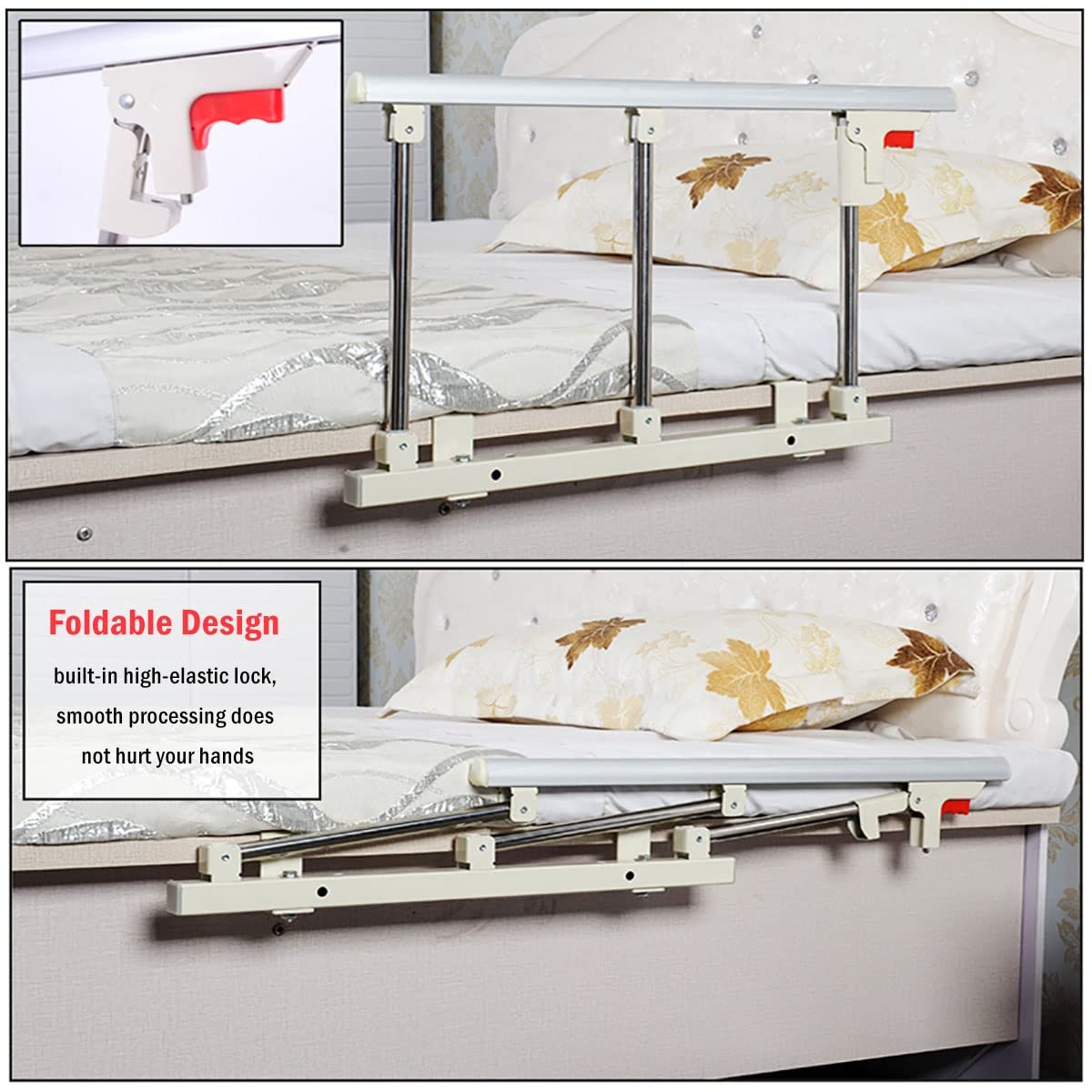 Sponda Letto Ribaltabile per Anziani, Parapetto letto per Adulti Disabili, Sponda Sicurezza da Portatile, Barriera per Letto in Metallo, Protezione Anticaduta, 70x40cm, (Colore : Silver)