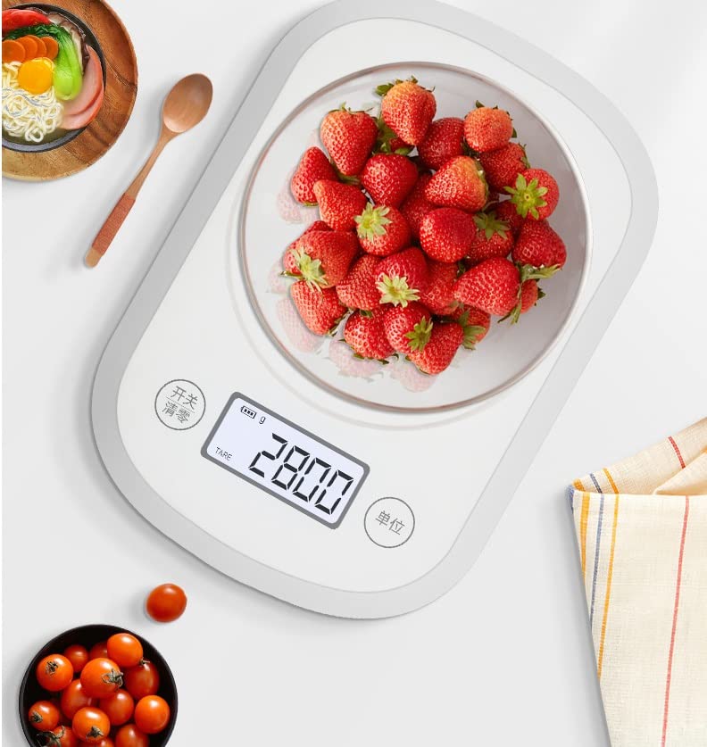 La pantalla digital de la báscula de alimentos muestra el peso en gramos, onzas, mililitros y libras para preparar comidas, cocinar y hornear una necesidad de cocina diseñada (Color : White) little