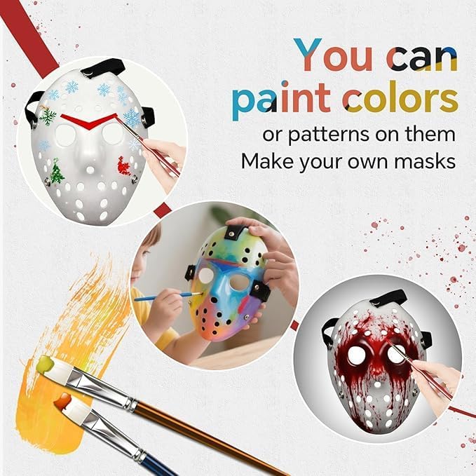 2 Pack Halloween Hockey Mask, DIY Full Face Horror Hockey Mask Masquerade Cosplay Prop Party Costume Mask
