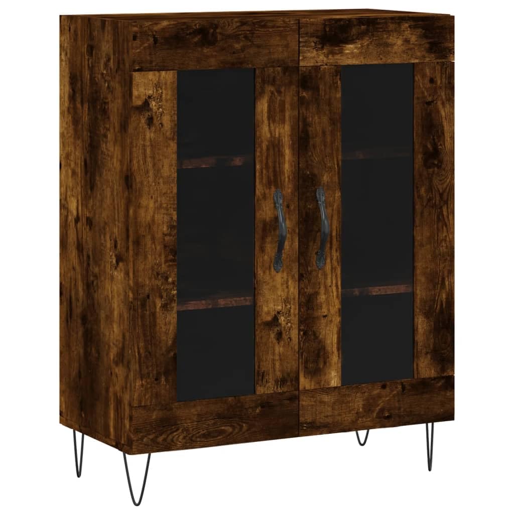 Aparador de roble ahumado 69,5 cm con vitrina y cómoda moderna de pasillo y comedor