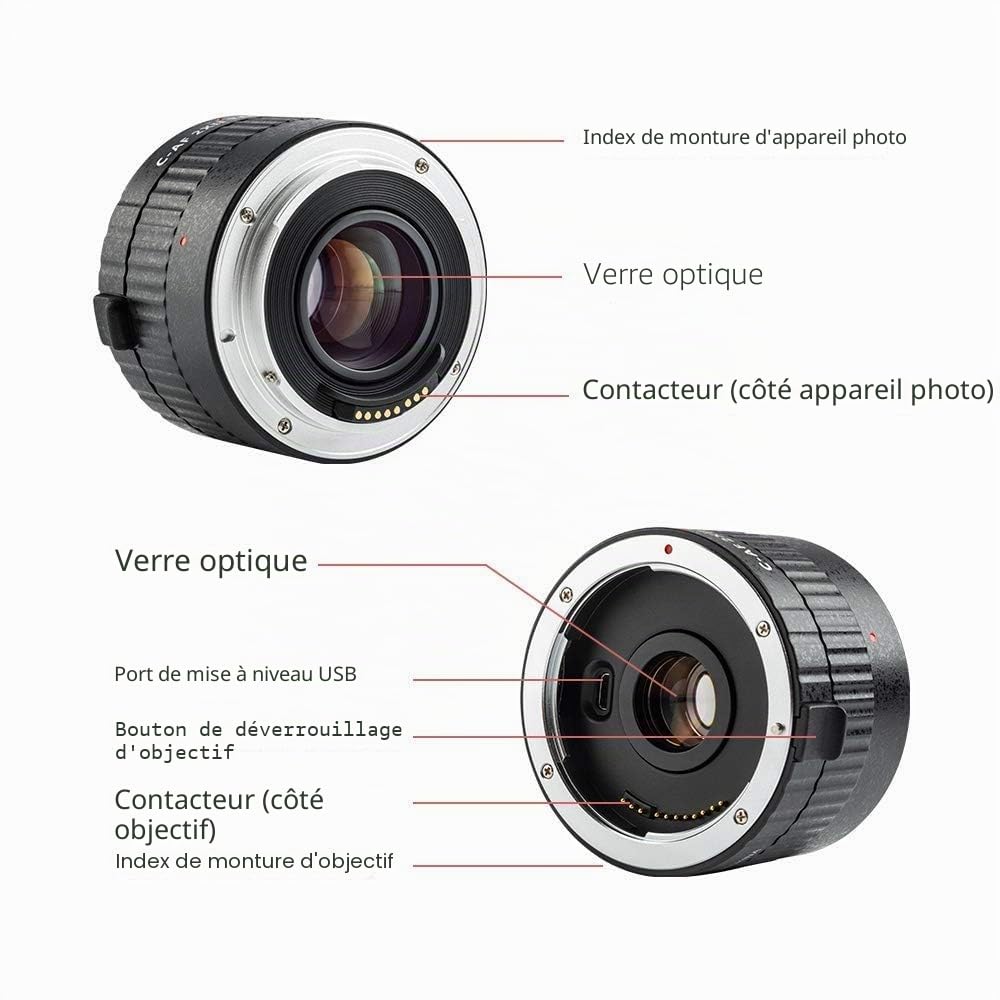 VILTROX C-AF 2XII Teleplus Auto Focus 2X Téléconvertisseur Extender pour Canon EF Super Téléobjectif 135 mm, 70-200 mm, 100-400 mm et Caméra 5DII 80D 760D 7D