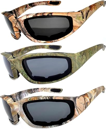 OWL Juego de 3 pares de lentes de sol de motocicleta de espuma acolchada unisex con espejo, humo, amarillo, lente transparente UV400