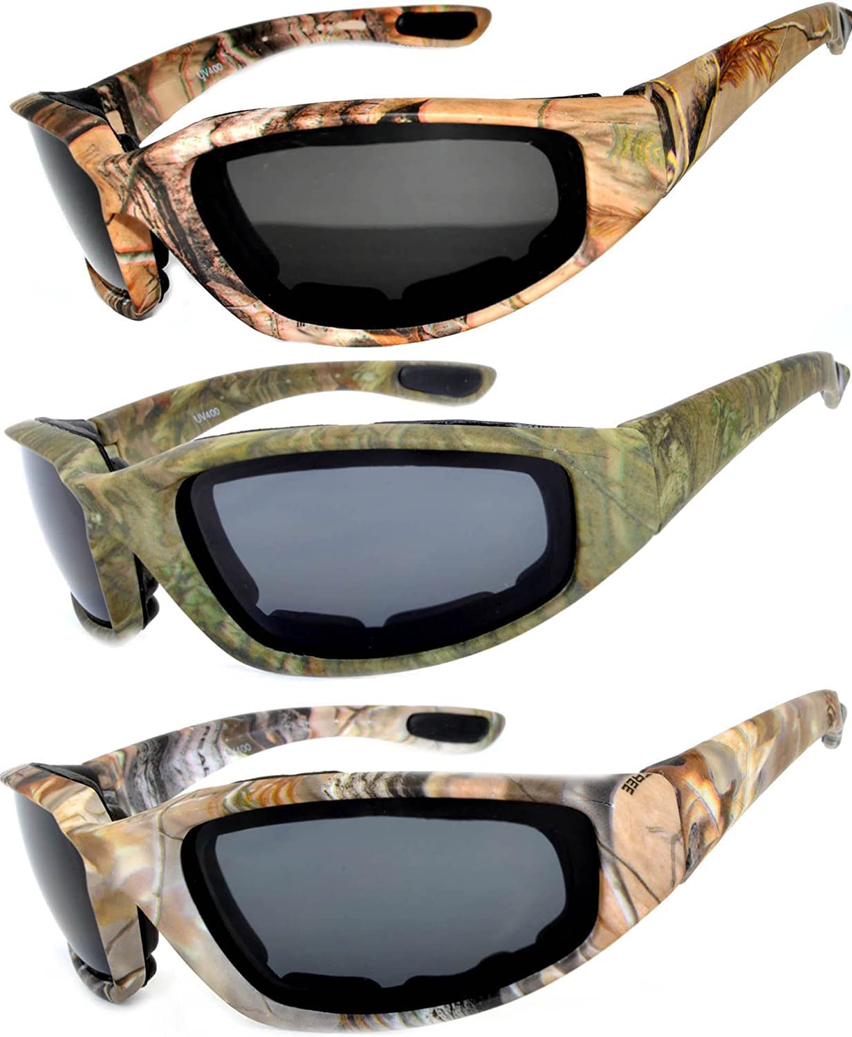OWL 3 Pack Motorcycle Riding Glasses, Padded Sport Sunglasses, Assorted Colors for Men and Women