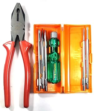 TAPARIA Set of 2 Hand Tool Combo (5in1 Screwdriver Kit(812)/Plier 210Mm),Red & Black