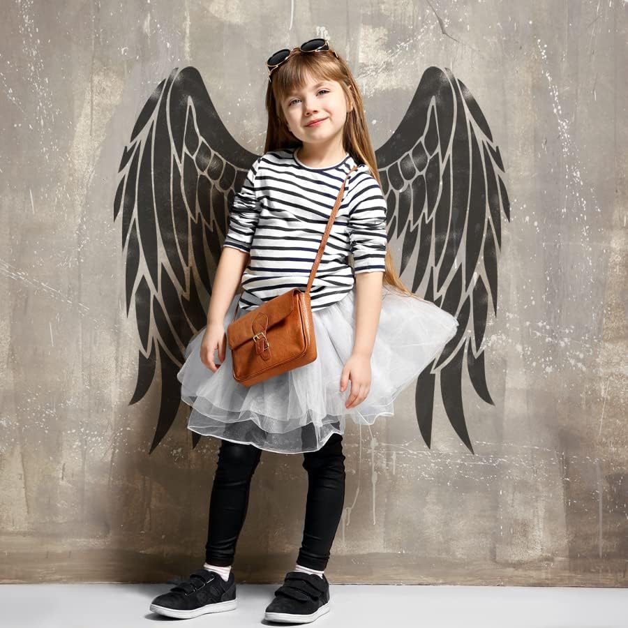 Ideal Stencils Angel Wings Stencil, Large Wall Painting Stencil, Inside, Outside Use, Great for Any Space, (25x54cm)