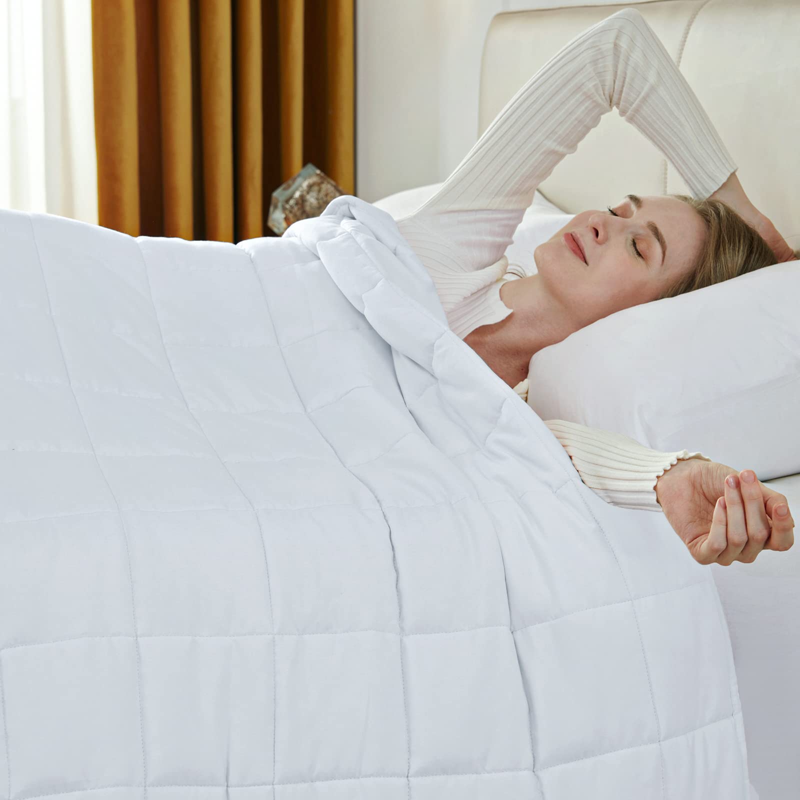 Yescool Weighted Blanket for Adults (17 lbs,60” x 80”, White) Cooling Heavy Blanket for Sleeping Perfect for 150-190 lbs, Queen Size Breathable Blanket with Premium Glass Bead