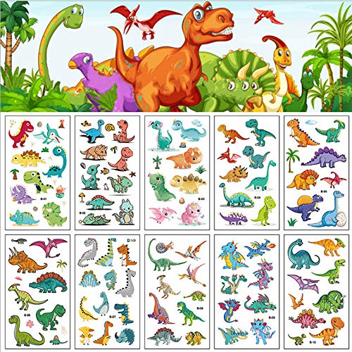 Tattoo Kinder, 10 Blätter Dinosaurier Tattoos Set,Wasserdichte Kindertattoos , Hautfreundliche Kindertattoos Berufe,temporäre tattoos Kindergeburtstag Mitgebsel, Festival Party Spielspass