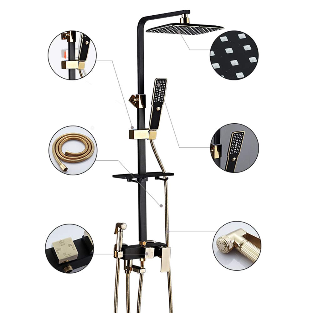 Sistema Doccia con soffione, Set Rubinetto Doccia Nero Oro, Set Combinato Multifunzione con soffione, doccetta a 3 modalità, Rubinetto per Vasca, soffione Bidet